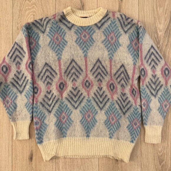 Vintage Samband of Iceland Mohair Wool Sweater Geometric Pastel Knit - Picture 1 of 4